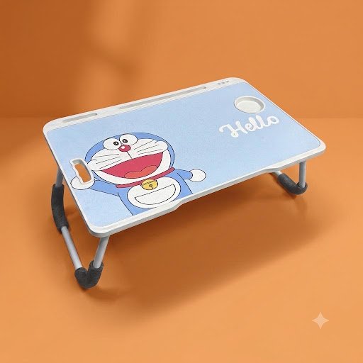 Kiara Classic Kids Foldable Study Table (Blue Cartoon Edition with Cup Holder & Tablet Slot)